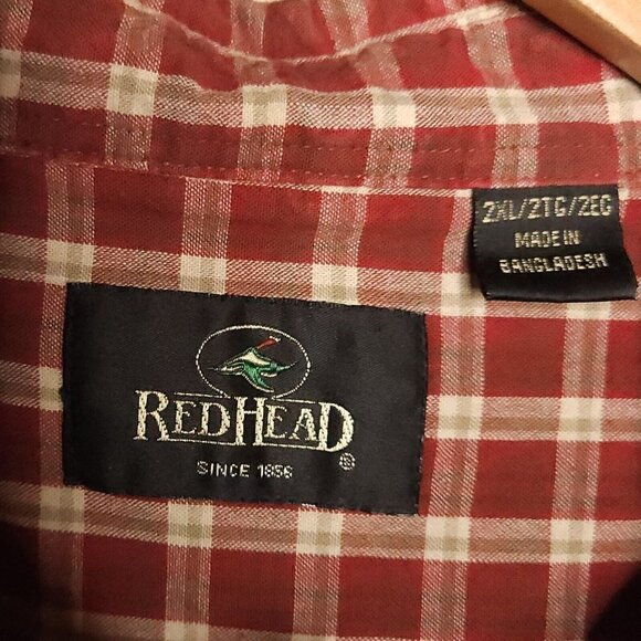 RedHead Bg & Tall Red Cream Plaid Button Down Shirt 2XL - Picture 4 of 5